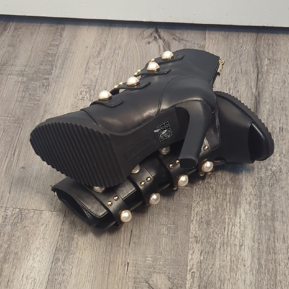 karl Lagerfield Paris Brayden Studded Lug Sole Open Toe Boots NWOT - Picture 8 of 9